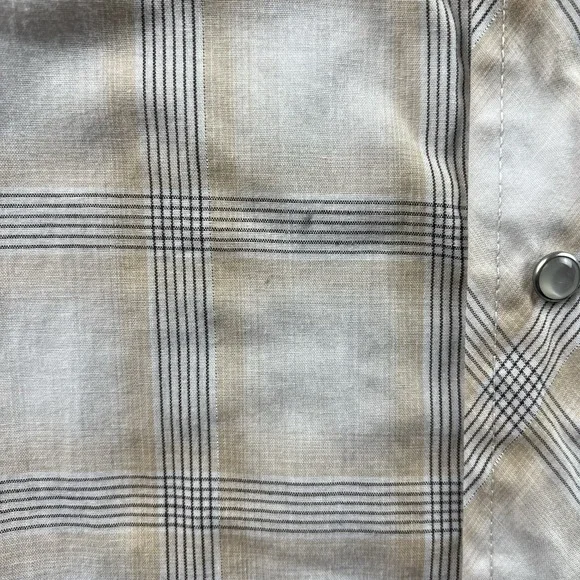 Roper Men's XL Western Pearl Snap Beige Plaid Long Sleeve Shirt Silver Threads - Picture 7 of 10
